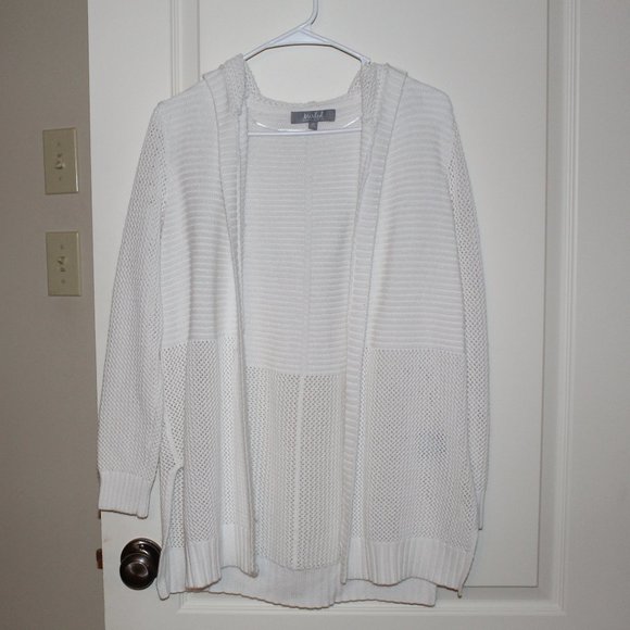 Marled Sweaters - Marled Long White Hooded Cardigan